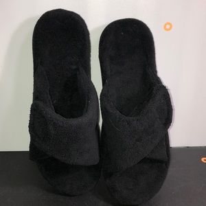 VIONIC TERRY CLOTH SLIPPERS BLACK LADIES SIZE 10